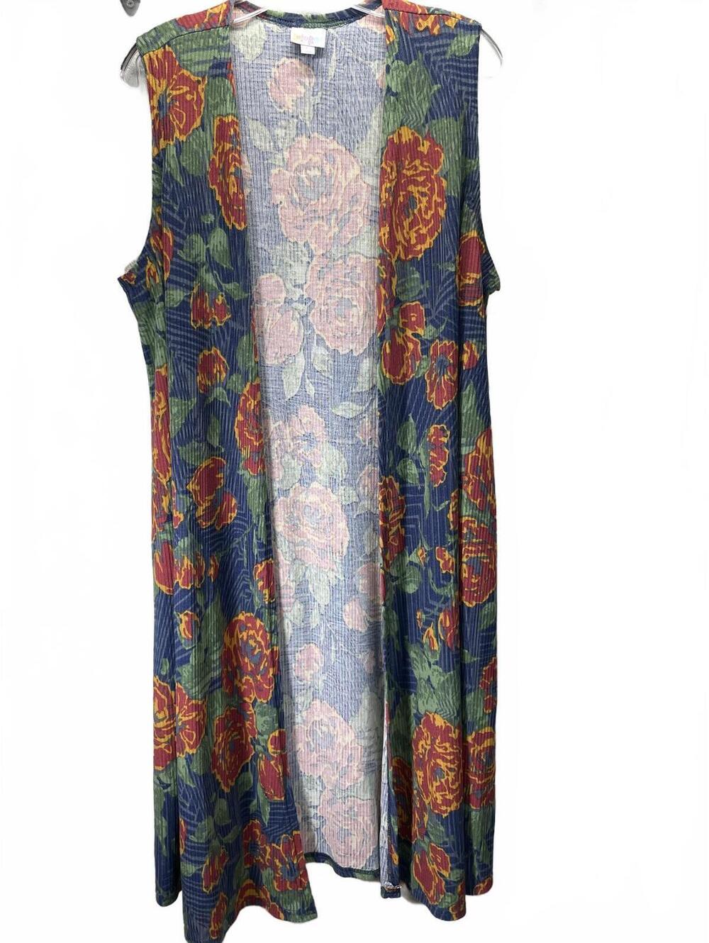 LuLaRoe Floral Sleeveless Long Cardigan Vest, Women, Size L